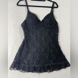 Delicates Black Lace Chemise with Ruffle Hem